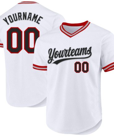Custom White Black Red-Gray Authentic Throwback Baseball Jersey