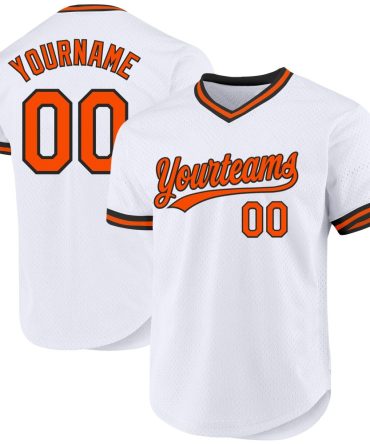 Custom White Orange-Black Authentic Throwback Baseball Jersey