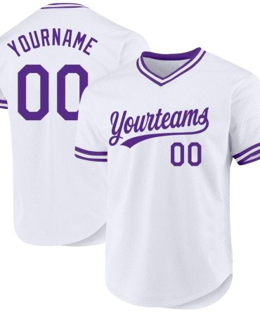 Custom White Purple Authentic Throwback Baseball Jersey