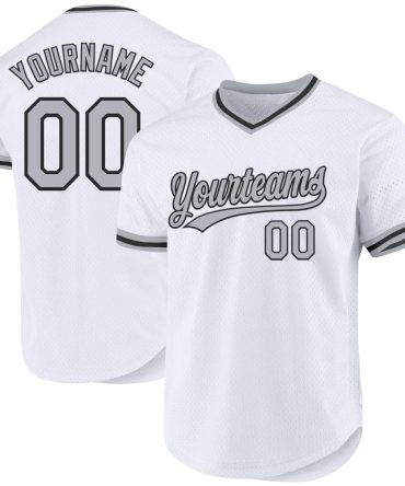 Custom White Gray-Black Authentic Throwback Baseball Jersey