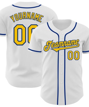 Custom White Yellow-Royal Authentic Baseball Jersey
