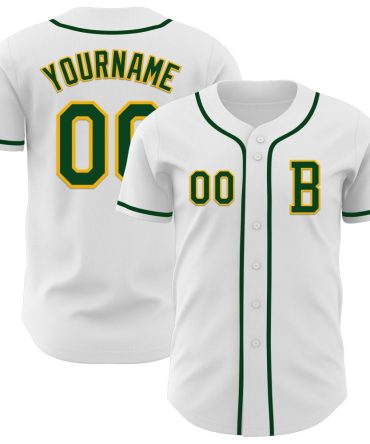 Custom White Green-Gold Authentic Baseball Jersey