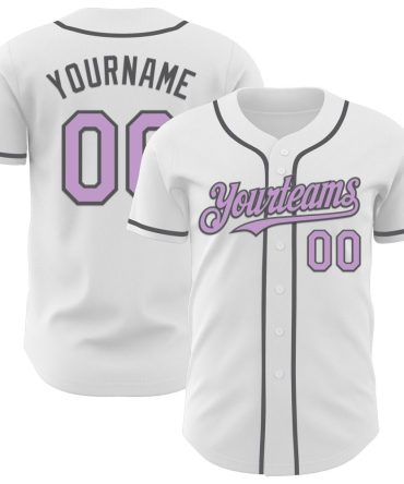 Custom White Light Purple-Steel Gray Authentic Baseball Jersey
