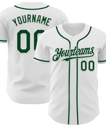Custom White Green Authentic Baseball Jersey