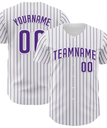 Custom White Purple Pinstripe Purple Authentic Baseball Jersey