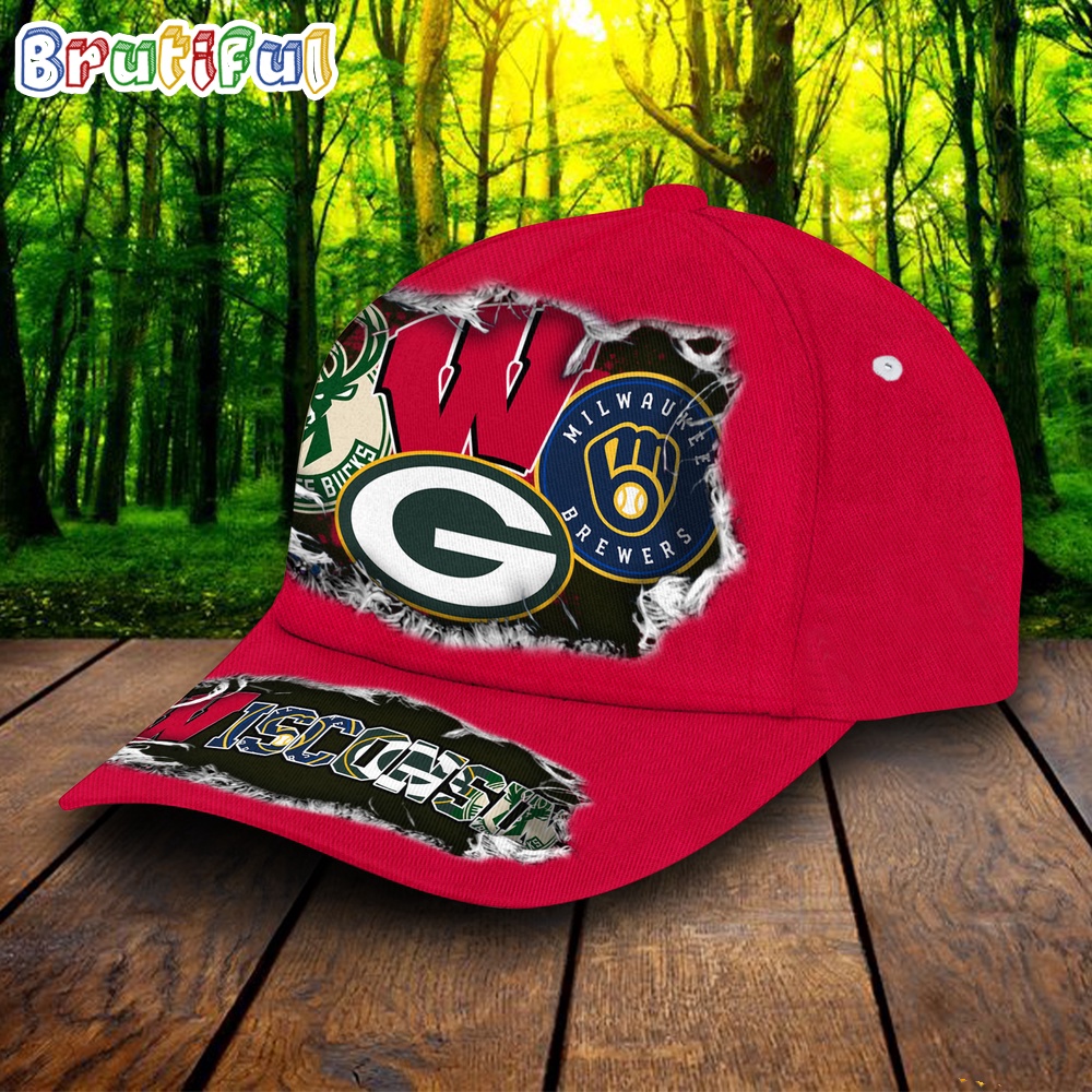 Wisconsin Sports All Over Print Cap, Wisconsin Cap, Cap For Sport Fans - Image 2