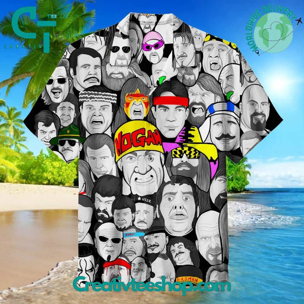 Wrestling Character Collage Art Graphic Hawaiian Shirt