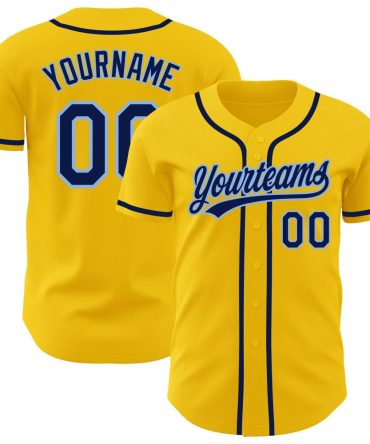 Custom Yellow Navy-Light Blue Authentic Baseball Jersey