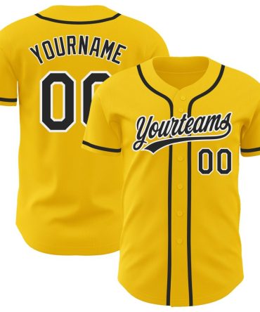 Custom Yellow Black-White Authentic Baseball Jersey