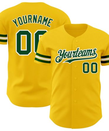 Custom Yellow Green-White Authentic Baseball Jersey