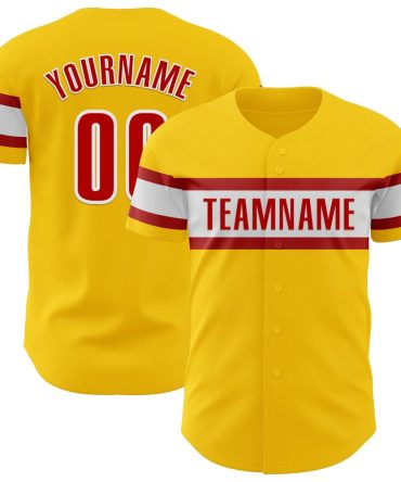 Custom Yellow Red-White Authentic Baseball Jersey