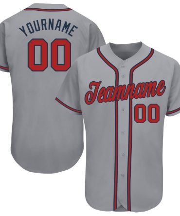 Custom Gray Red-Navy Baseball Jersey