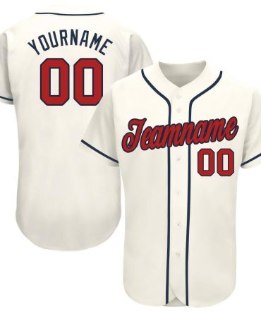Custom Cream Red-Navy Baseball Jersey