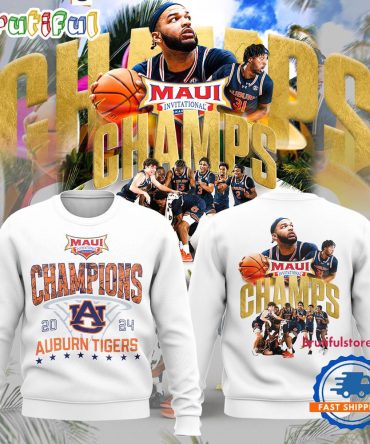 Auburn Tigers Basketball 2024 Maui Invitational Champions White Sweatshirt
