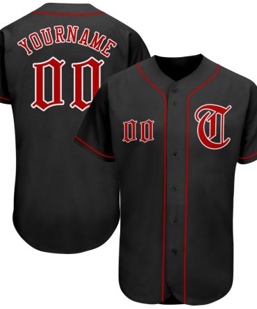 Custom Black Red-White Authentic Baseball Jersey