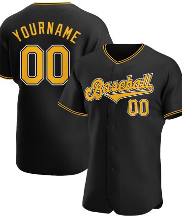 Custom Black Gold-White Authentic Baseball Jersey