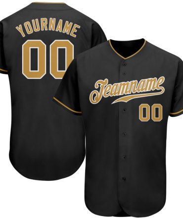 Custom Black Old Gold-White Authentic Baseball Jersey