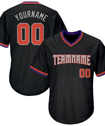 Custom Black Orange-Gray Authentic Throwback Rib-Knit Baseball Jersey Shirt