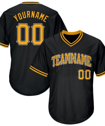 Custom Black Gold-White Authentic Throwback Rib-Knit Baseball Jersey Shirt