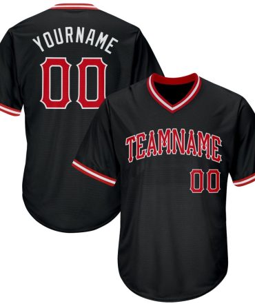 Custom Black Red-White Authentic Throwback Rib-Knit Baseball Jersey Shirt
