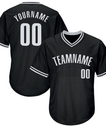 Custom Black White Authentic Throwback Rib-Knit Baseball Jersey Shirt