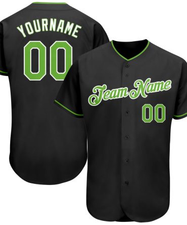 Custom Black Neon Green-White Authentic Baseball Jersey