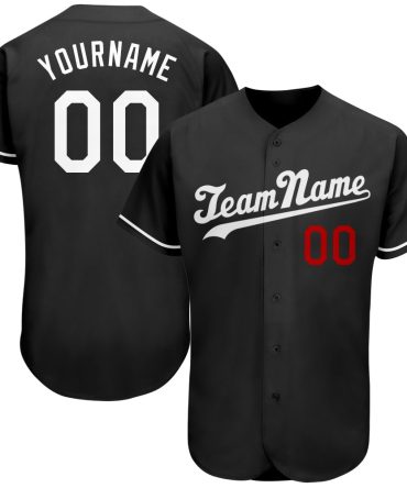 Custom Black White-Red Authentic Baseball Jersey