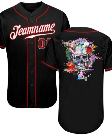 Custom Black White-Red Authentic Skull Fashion Baseball Jersey