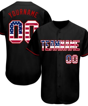 Custom Black Usa Flag-Red Authentic Baseball Jersey