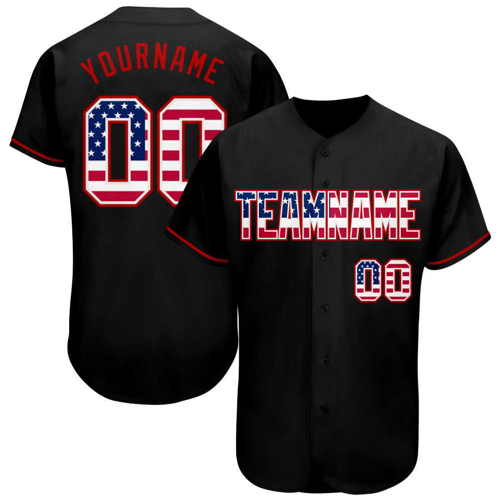 Custom Black Usa Flag-Red Authentic Baseball Jersey