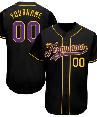 Custom Black Purple-Gold Authentic Baseball Jersey