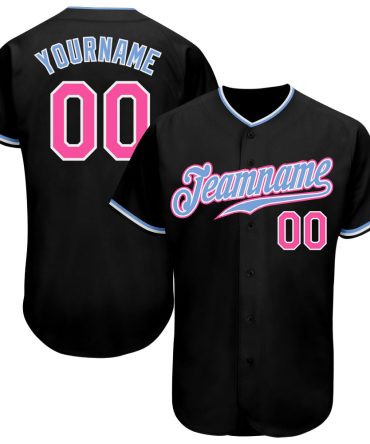 Custom Black Pink-Light Blue Authentic Baseball Jersey