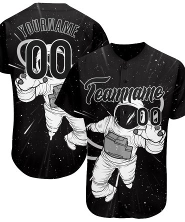 Custom Black Black-White 3D Pattern Design Astronaut Authentic Baseball Jersey