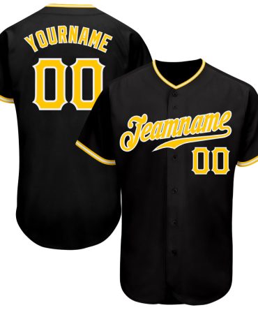 Custom Black Gold-White Authentic Baseball Jersey