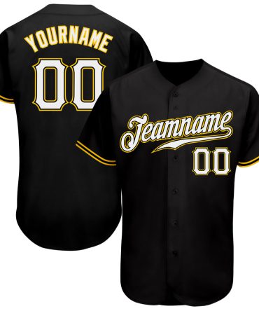 Custom Black White-Gold Authentic Baseball Jersey