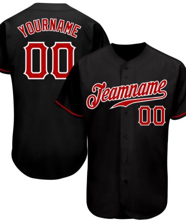 Custom Black Red-White Authentic Baseball Jersey