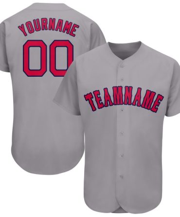 Custom Gray Red-Navy Baseball Jersey