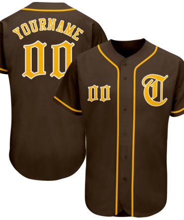 Custom Brown Gold-White Authentic Baseball Jersey