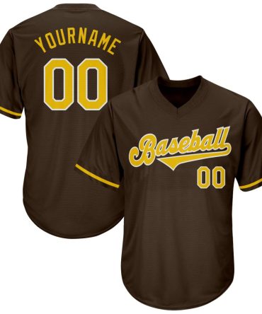 Custom Brown Gold-White Authentic Throwback Rib-Knit Baseball Jersey Shirt