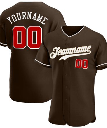 Custom Brown Red-White Authentic Baseball Jersey