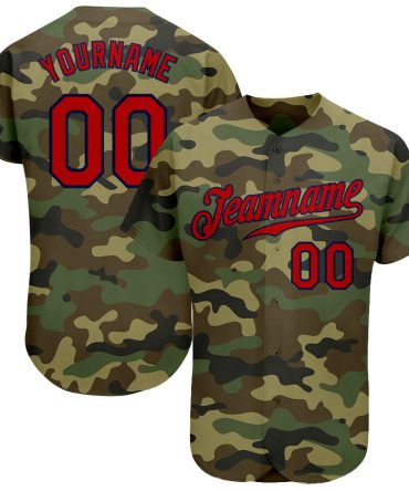 Custom Camo Red-Navy Authentic Salute To Service Baseball Jersey