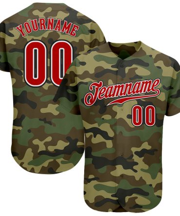 Custom Camo Red-Black Authentic Salute To Service Baseball Jersey