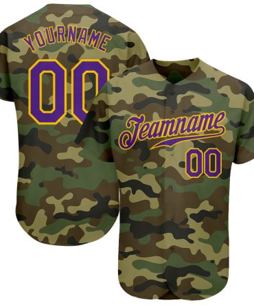 Custom Camo Purple-Gold Authentic Salute To Service Baseball Jersey