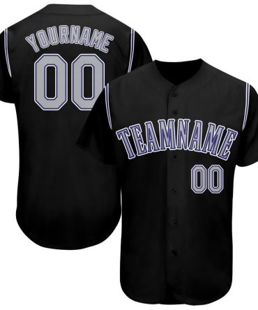 Custom Black Gray-Purple Baseball Jersey