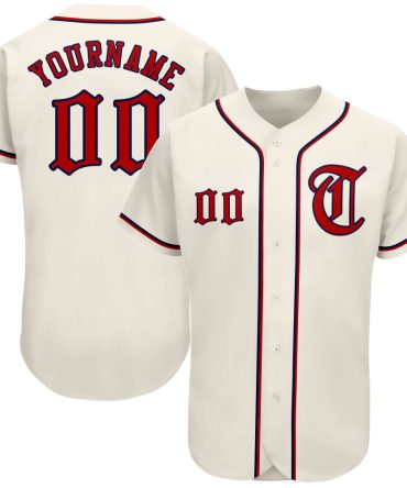 Custom Cream Red-Navy Authentic Baseball Jersey