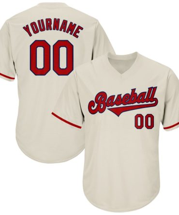 Custom Cream Red-Navy Authentic Throwback Rib-Knit Baseball Jersey Shirt