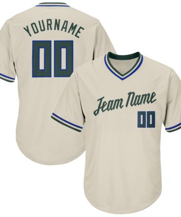 Custom Cream Hunter Green-Royal Authentic Throwback Rib-Knit Baseball Jersey Shirt