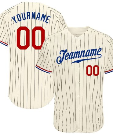 Custom Cream Black Pinstripe Red-Royal Authentic Baseball Jersey