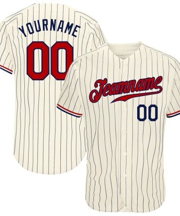 Custom Cream Navy Pinstripe Navy-Red Authentic Baseball Jersey