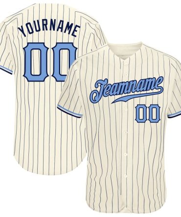 Custom Cream Navy Pinstripe Light Blue-Navy Authentic Baseball Jersey